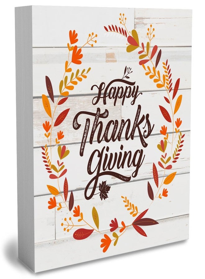 WRSUNT Rustic Happy Thanksgiving Wooden Box Sign Fall Cute Sign Retro Farmhouse Decorative Wood Box Sign Block Plaque for Wall Desk Home Bathroom Decoration 5 x 5 Inches - Image 1